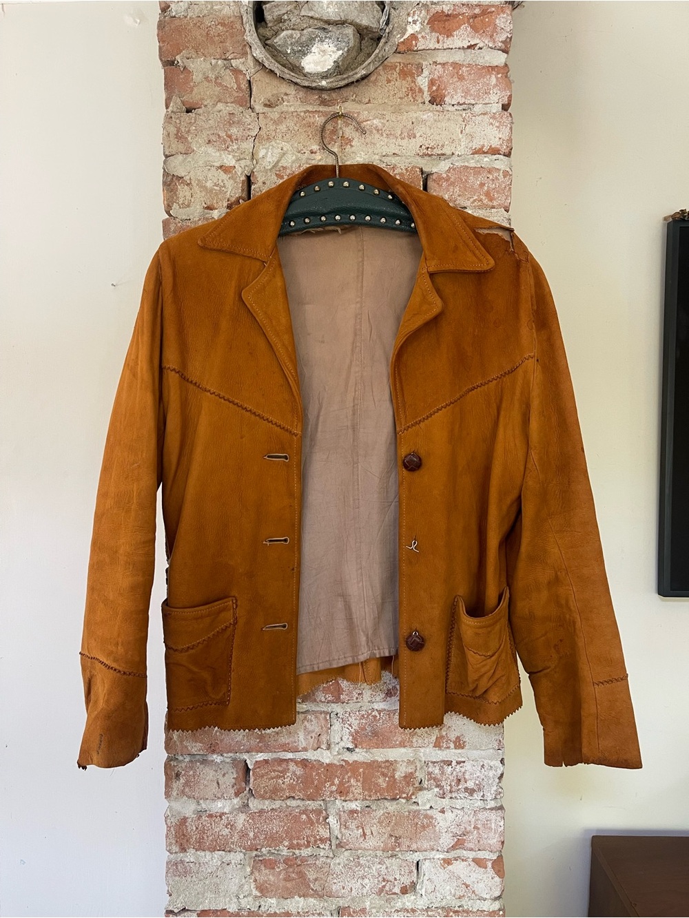 Women’s Tan Suede Button-Front Leather Jacket - Casual Suede Coat
